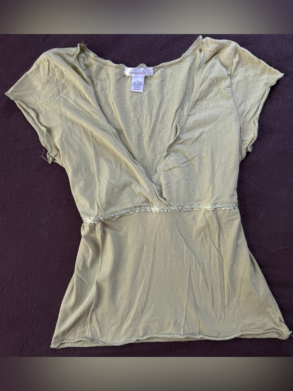 Y2K Aeropostale Sage Green Wrap Tie Empire Waist Baby Tee M